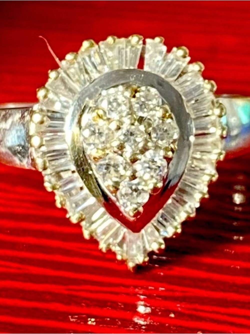Pear-Shaped 14k white gold genuine diamonds  Halo Ring - Women Jewelry
